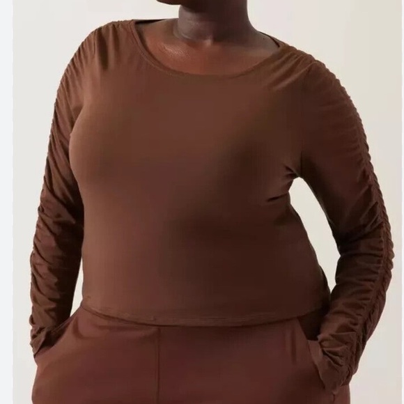 Athleta All Around Ruched Top Plus Size 3X Brown Long Sleeve Activewear Workout - Picture 1 of 10